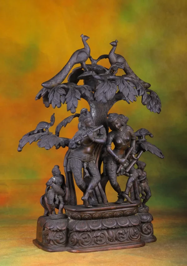 Brass Radha Krishna Under Tree - Divine Lovers Sculpture - 20 Inches - Image 4