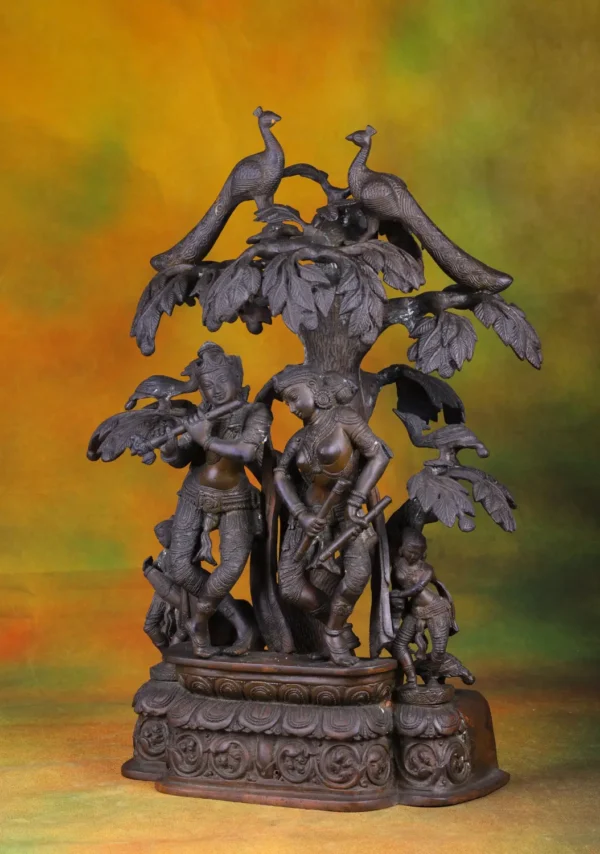 Brass Radha Krishna Under Tree - Divine Lovers Sculpture - 20 Inches - Image 3