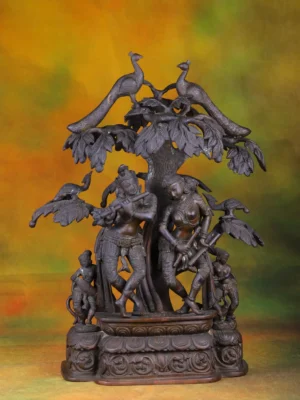Brass Radha Krishna Under Tree - Divine Lovers Sculpture - 20 Inches