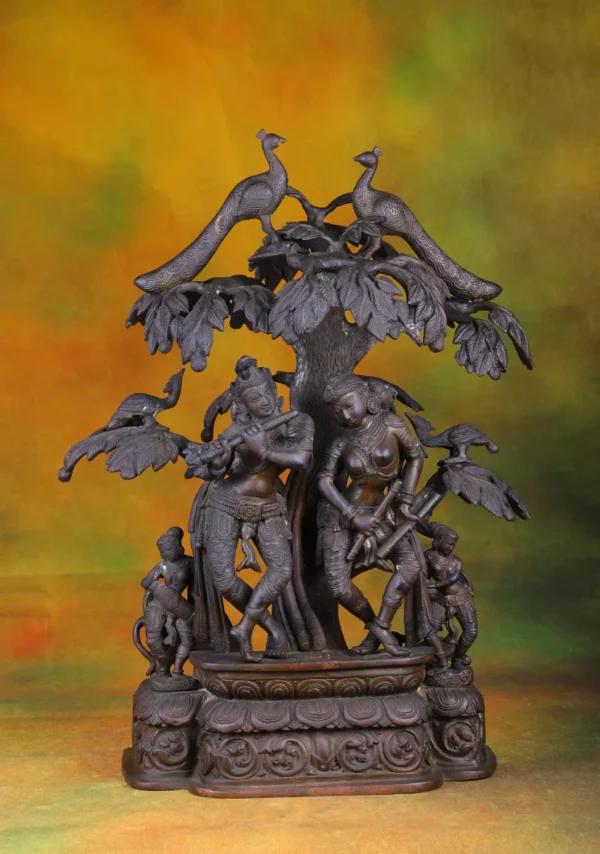 Brass Radha Krishna Under Tree - Divine Lovers Sculpture - 20 Inches