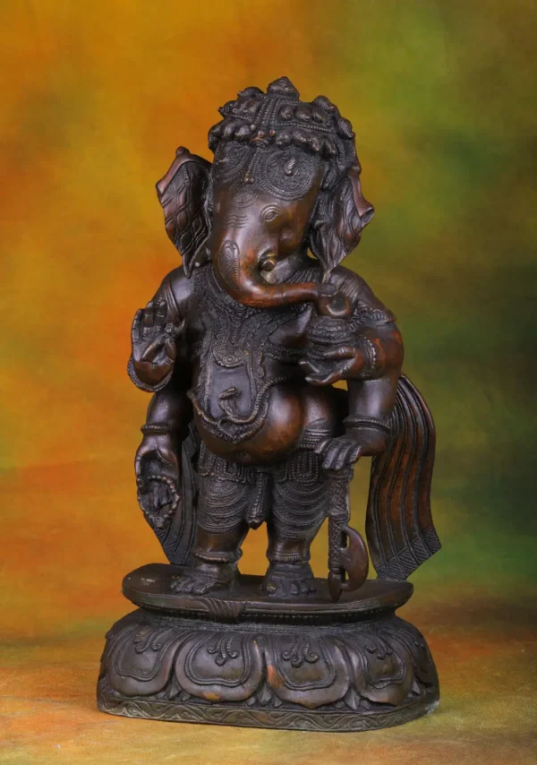 Brass Standing Ganesha Statue - Hindu God of Wisdom - 16 Inches - Image 3
