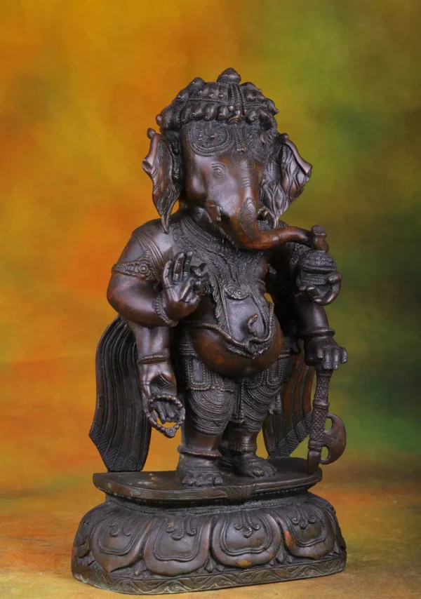 Brass Standing Ganesha Statue - Hindu God of Wisdom - 16 Inches - Image 2