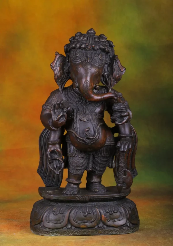 Brass Standing Ganesha Statue - Hindu God of Wisdom - 16 Inches