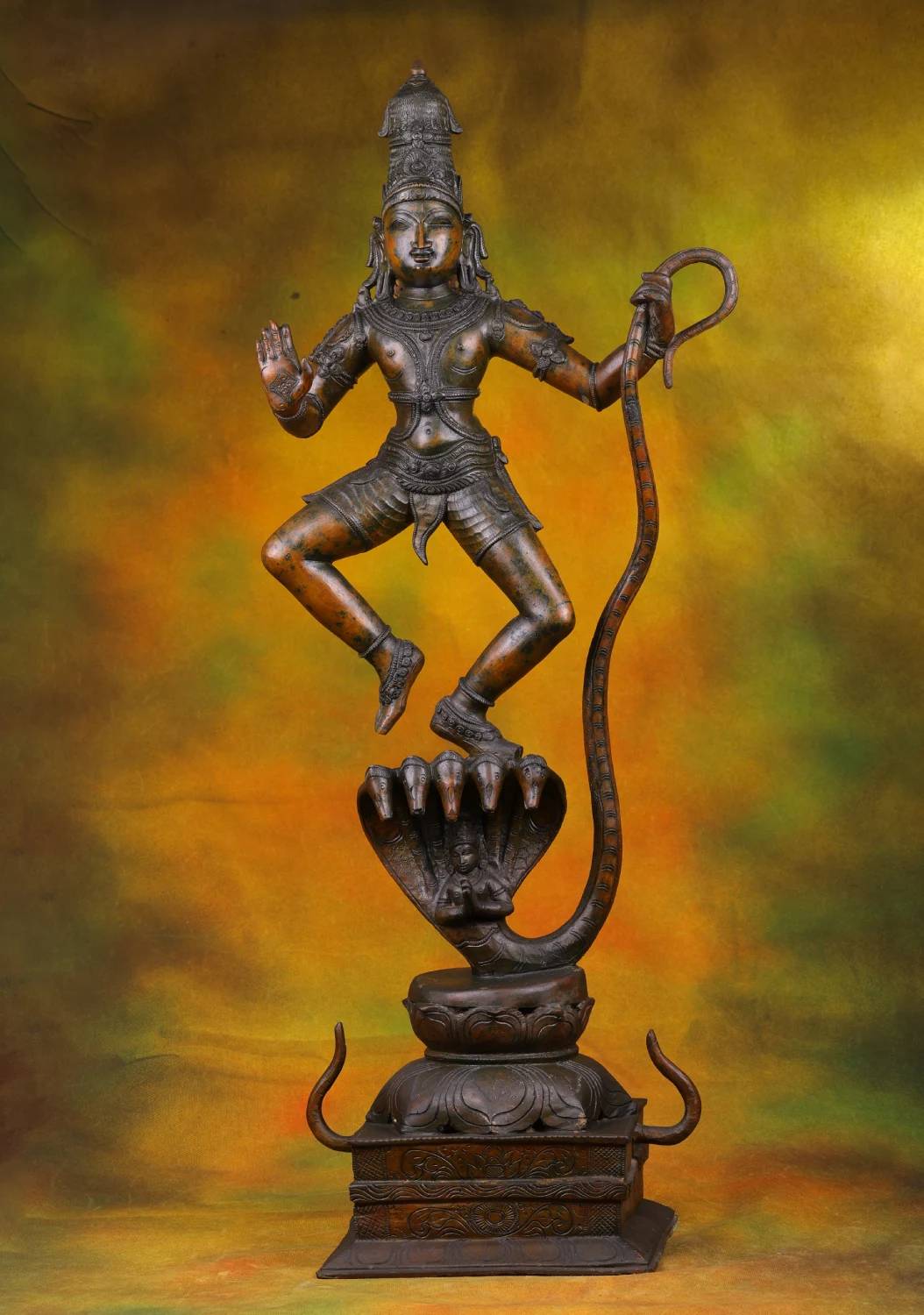 Bronze Kalinga Krishna Statue - Lord Krishna on Serpent Kaliya - 36 Inches