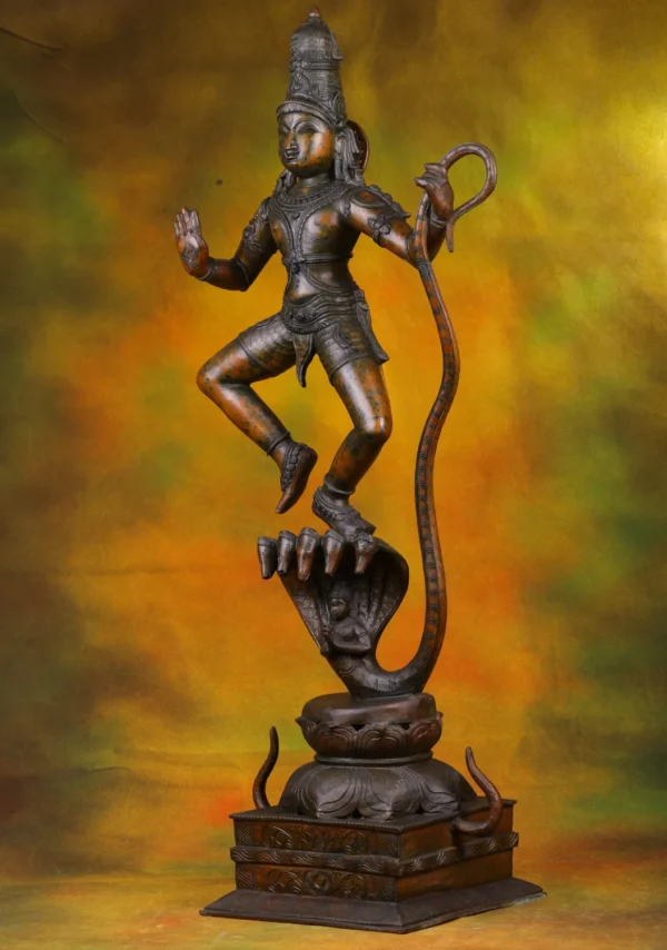 Bronze Kalinga Krishna Statue - Lord Krishna on Serpent Kaliya - 36 Inches - Image 2