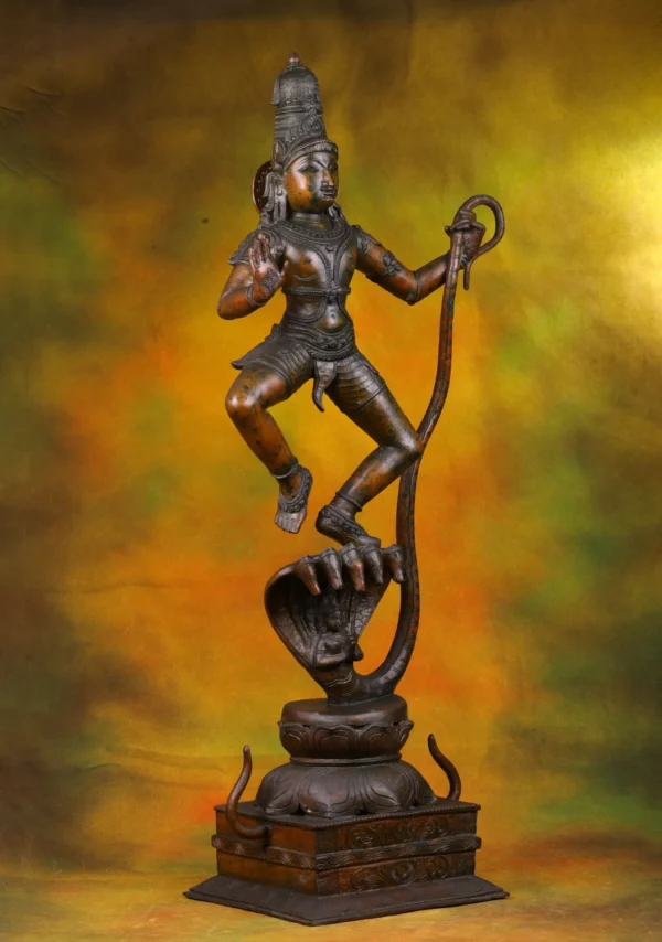 Bronze Kalinga Krishna Statue - Lord Krishna on Serpent Kaliya - 36 Inches - Image 3