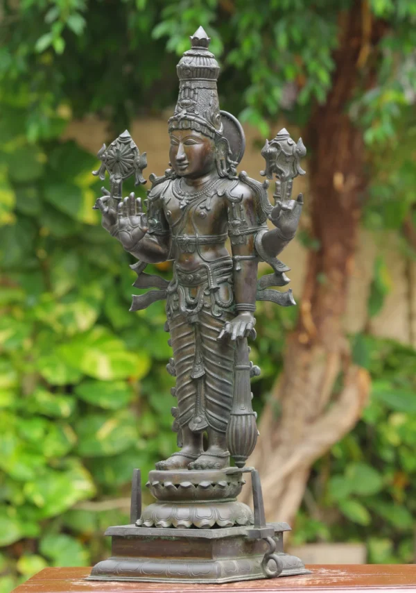 Bronze Perumal Statue - Lord Vishnu South Indian Sculpture - 39 Inches - Image 2