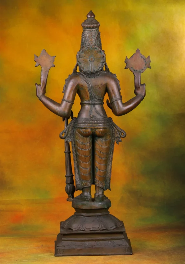Bronze Trivikrama Vishnu Statue - Hindu God of Cosmic Measure - 35 Inches - Image 2